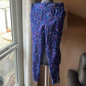 Girls Athletic Workout Pants Electric Blue Fushia White Size L (10-12)